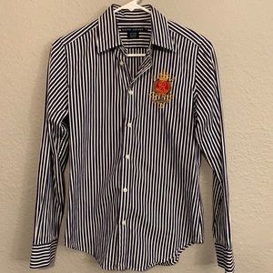 Ralph Lauren women's pinstriped shirt embroidered logo black/white Size …